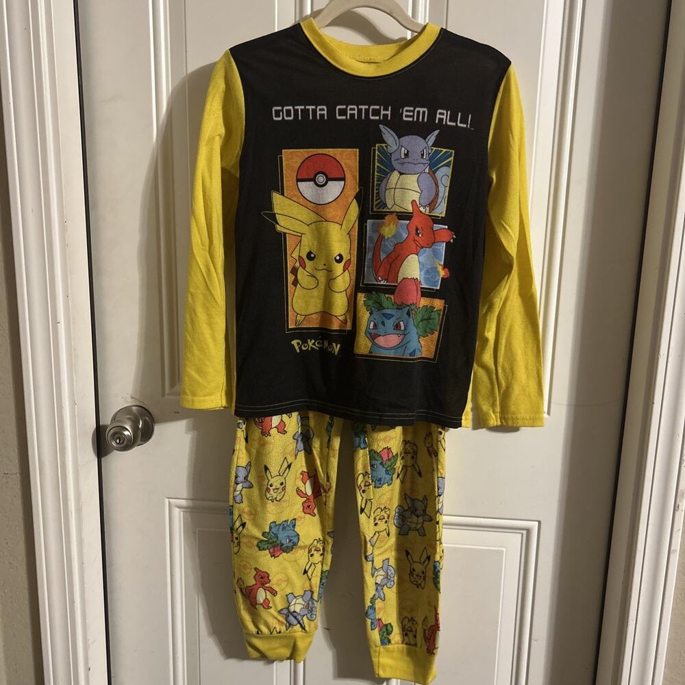POKEMON Pikachu Characters Flame Resistant 2 Piece Pajama Boys Size 10/12